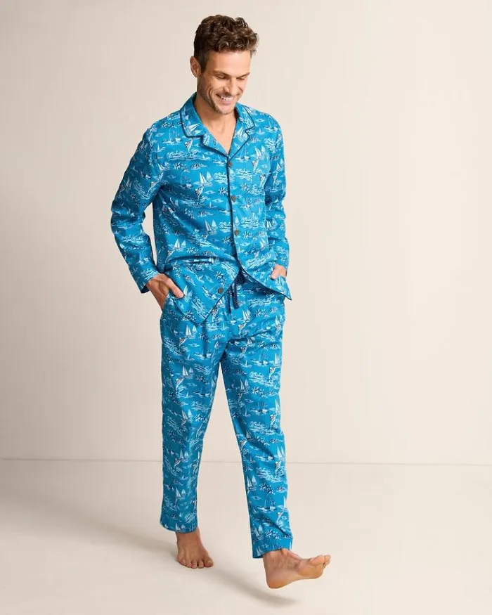 Men Tommy Bahama Loungewear and Pajamas Woven Long Sleeve and Pants Pajama Set Slate Teal Men Tommy Bahama Loungewear and Pajamas Woven Long Sleeve and Pants Pajama Set Slate Teal