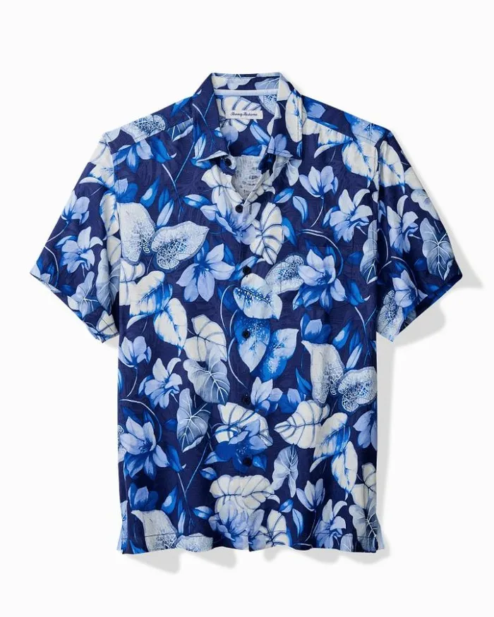Men Tommy Bahama Shirts Azure Escape Silk Camp Shirt Royal Indigo