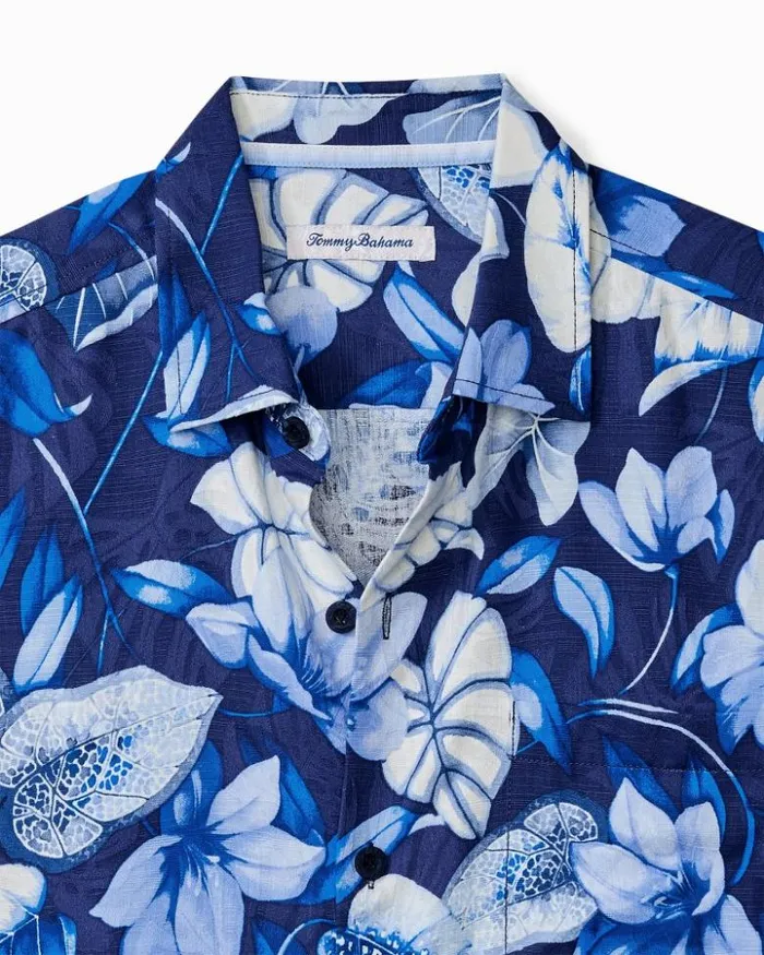 Men Tommy Bahama Shirts Azure Escape Silk Camp Shirt Royal Indigo