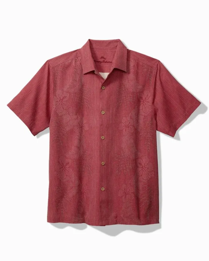 Men Tommy Bahama Shirts Bali Border Silk Camp Shirt Deep Havana