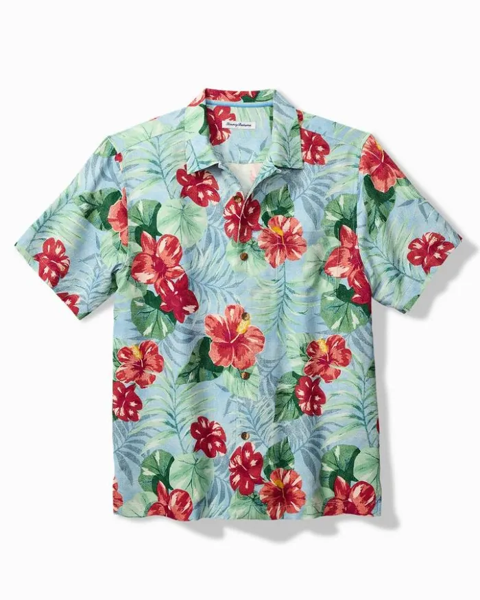Men Tommy Bahama Shirts Big and Tall Fridas Garden Silk Camp Shirt Morning Sky