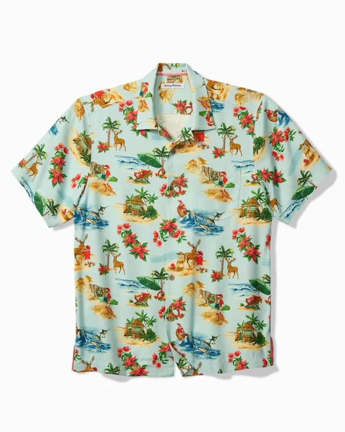 Men Tommy Bahama Shirts Big and Tall Santa Shores Silk Camp Shirt Light Sky