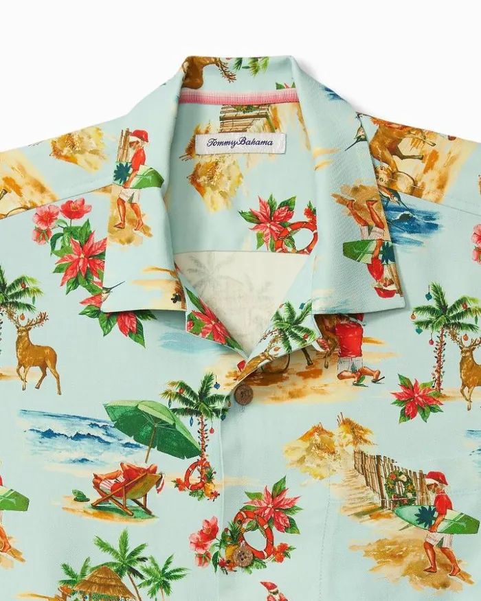 Men Tommy Bahama Shirts Big and Tall Santa Shores Silk Camp Shirt Light Sky