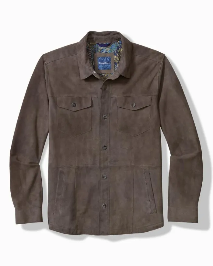 Men Tommy Bahama Shirts Boulder Ridge Suede Shirt Jacket Fog Grey
