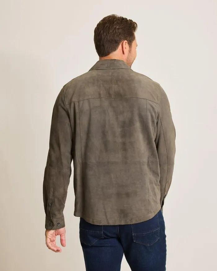 Men Tommy Bahama Shirts Boulder Ridge Suede Shirt Jacket Fog Grey