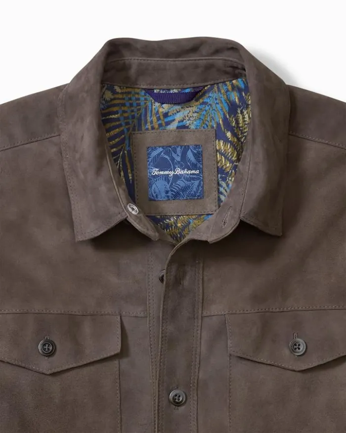 Men Tommy Bahama Shirts Boulder Ridge Suede Shirt Jacket Fog Grey