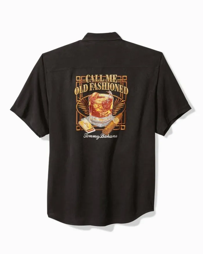 Men Tommy Bahama Shirts Call Me Old Fashioned Silk Camp Shirt Black