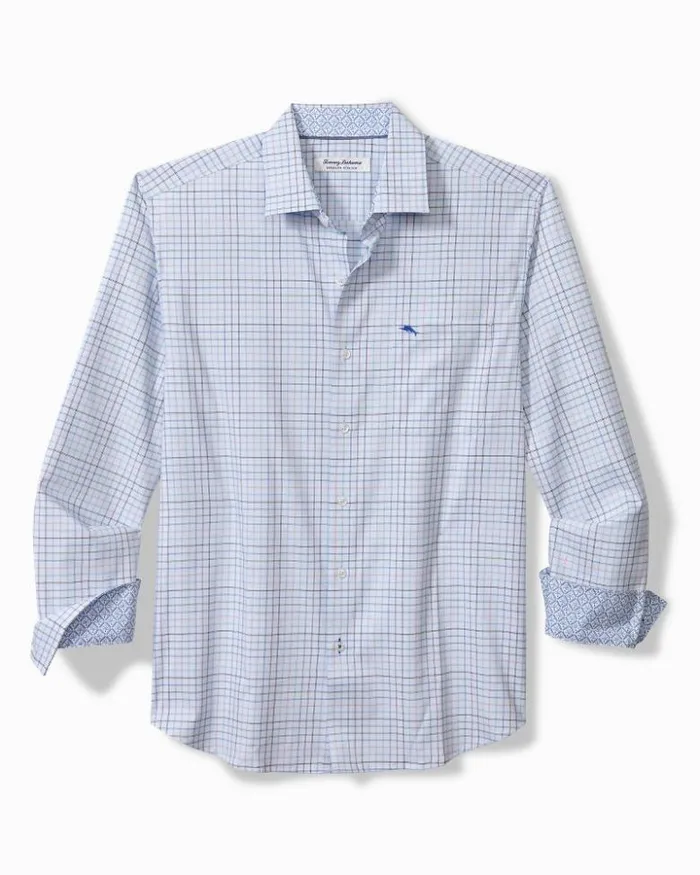 Men Tommy Bahama Shirts Sarasota Stretch Cabo Check IslandZone Shirt Chambray Blue