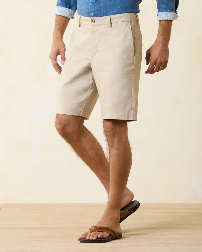 Men Tommy Bahama Shorts Latigo Beach LinenBlend FlatFront 10Inch Shorts Stone Khaki