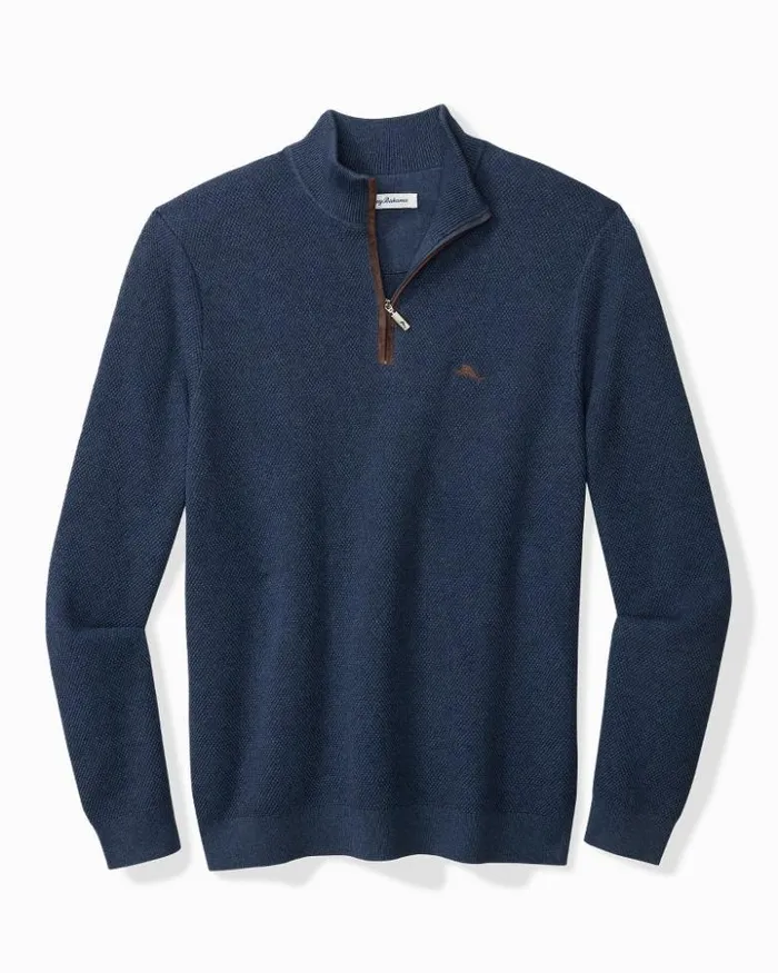 Men Tommy Bahama Sweaters Marlin Luxe HalfZip Sweater Dockside Blue Heather