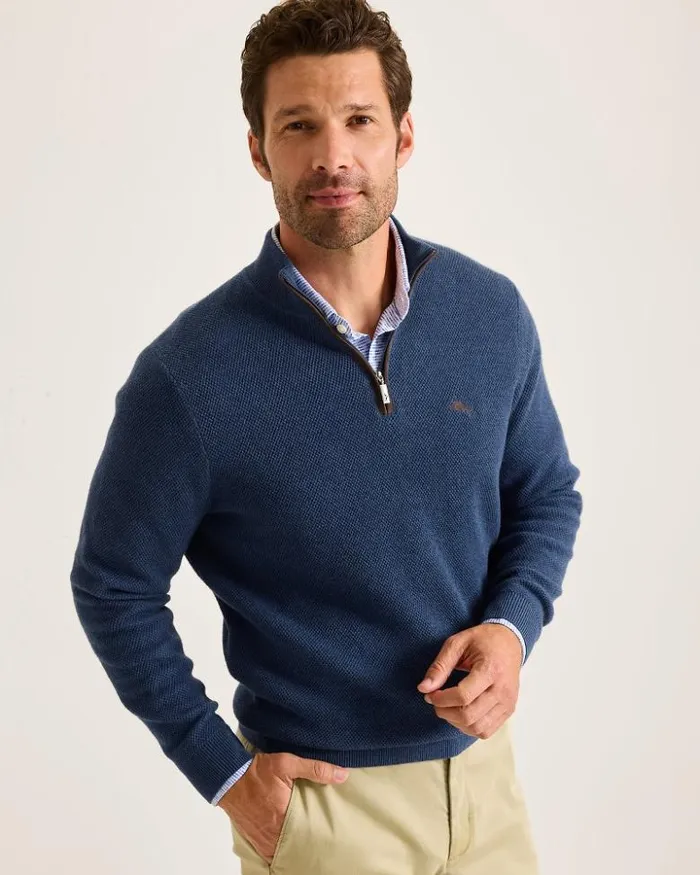 Men Tommy Bahama Sweaters Marlin Luxe HalfZip Sweater Dockside Blue Heather