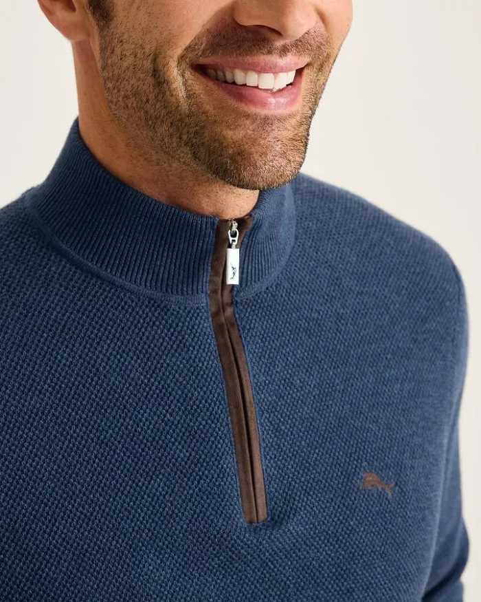Men Tommy Bahama Sweaters Marlin Luxe HalfZip Sweater Dockside Blue Heather