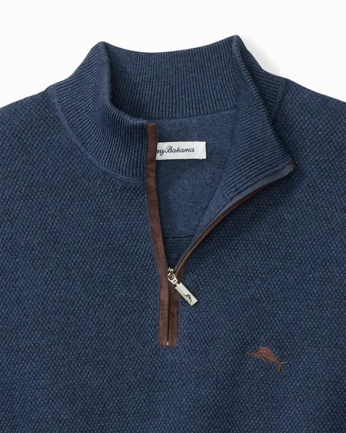 Men Tommy Bahama Sweaters Marlin Luxe HalfZip Sweater Dockside Blue Heather
