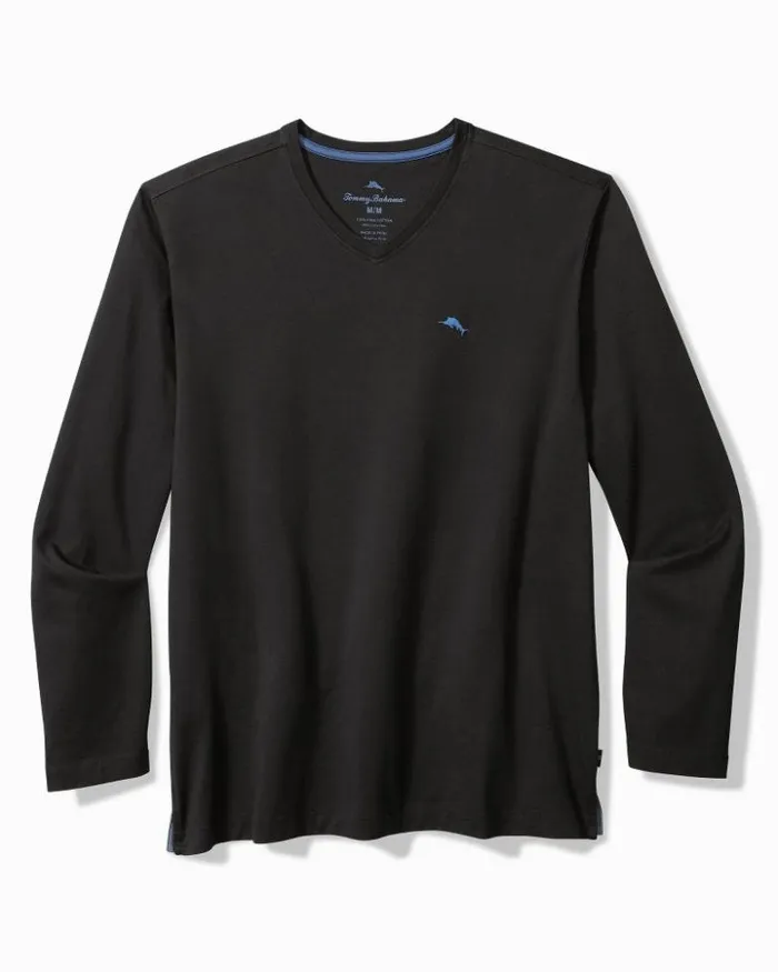 Men Tommy Bahama TShirts Bali Skyline LongSleeve VNeck TShirt Black
