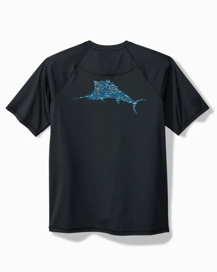 Men Tommy Bahama TShirts Chill Time Surf IslandZone ShortSleeve Rash Guard Jet Black