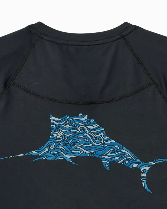 Men Tommy Bahama TShirts Chill Time Surf IslandZone ShortSleeve Rash Guard Jet Black