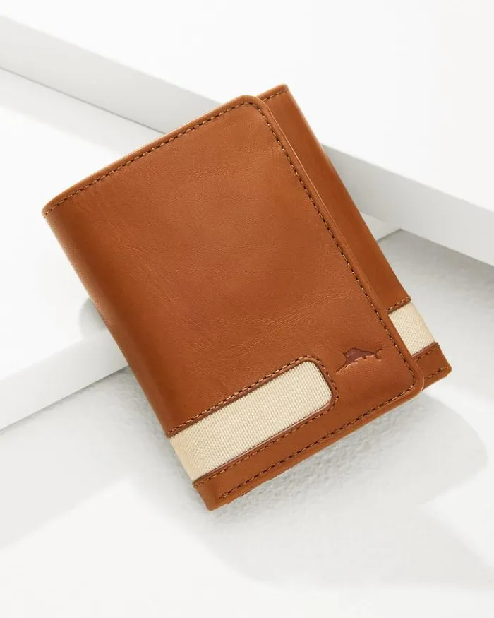 Men Tommy Bahama Wallets and Tech Accessories Nylon Inlay Trifold Wallet Tan
