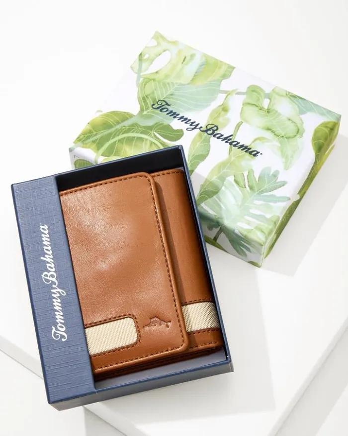 Men Tommy Bahama Wallets and Tech Accessories Nylon Inlay Trifold Wallet Tan Men Tommy Bahama Wallets and Tech Accessories Nylon Inlay Trifold Wallet Tan