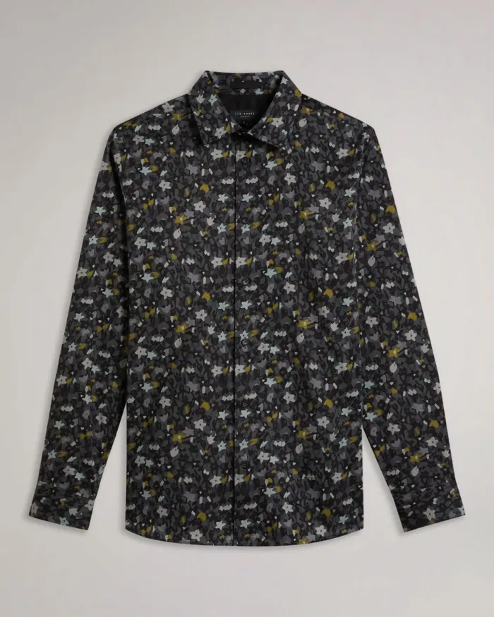 Men TORTED 8211 Long Sleeve Floral Print Shirt Grey Ted Baker Shirts