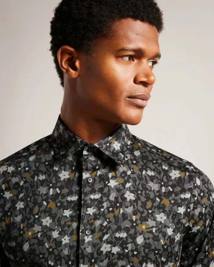 Men TORTED 8211 Long Sleeve Floral Print Shirt Grey Ted Baker Shirts Men TORTED 8211 Long Sleeve Floral Print Shirt Grey Ted Baker Shirts