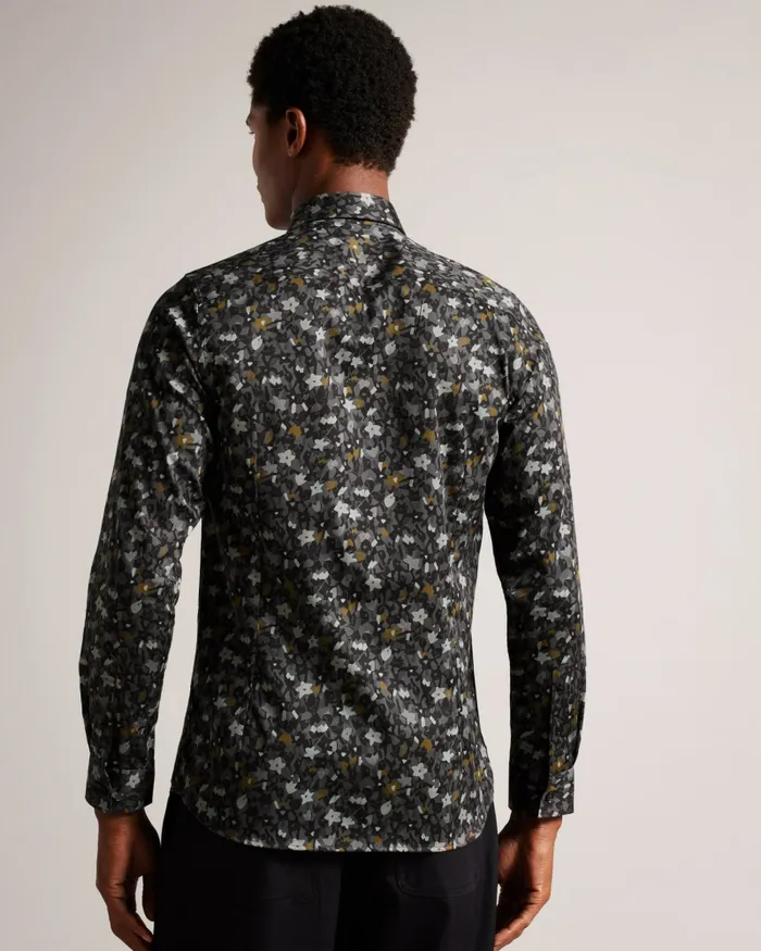Men TORTED 8211 Long Sleeve Floral Print Shirt Grey Ted Baker Shirts Men TORTED 8211 Long Sleeve Floral Print Shirt Grey Ted Baker Shirts