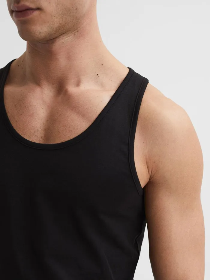 Men Vinnie Cotton Stretch Vest Black Reiss Loungewear and Nightwear