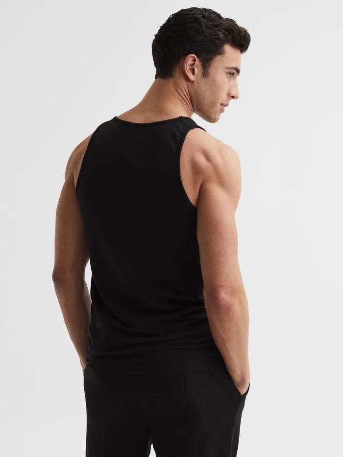 Men Vinnie Cotton Stretch Vest Black Reiss Loungewear and Nightwear