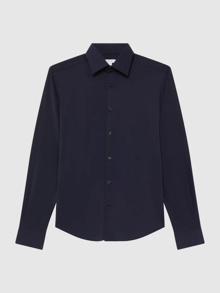 Men Voyager Regular Fit Travel Shirt Navy Reiss Shirts