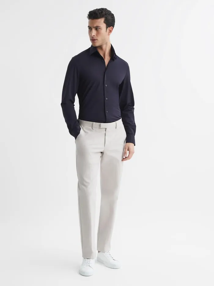 Men Voyager Regular Fit Travel Shirt Navy Reiss Shirts