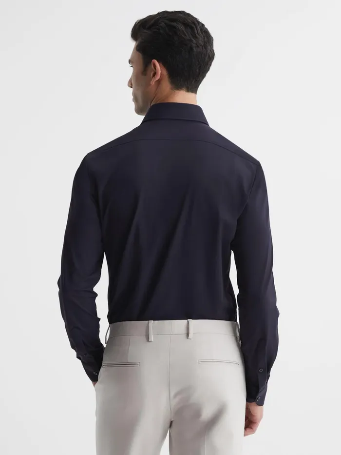 Men Voyager Regular Fit Travel Shirt Navy Reiss Shirts