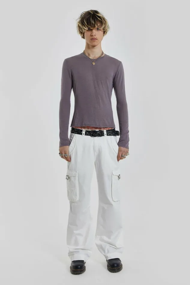 Men White Straight Leg Cargo Trousers White Jaded London Trousers