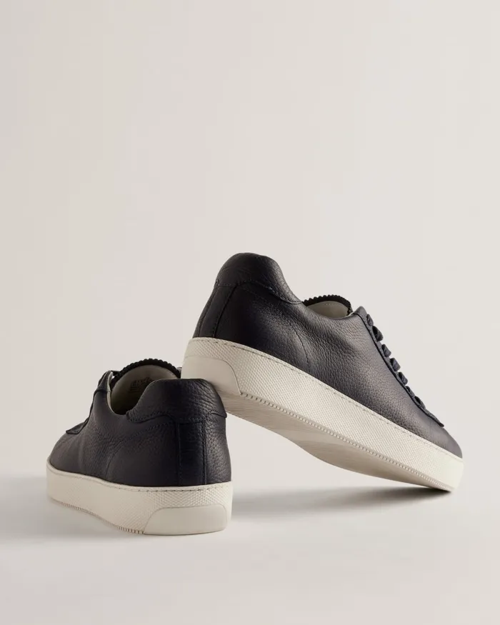 Men WSTWOOD 8211 Pebbled Leather Low Top Trainers Navy Ted Baker Trainers