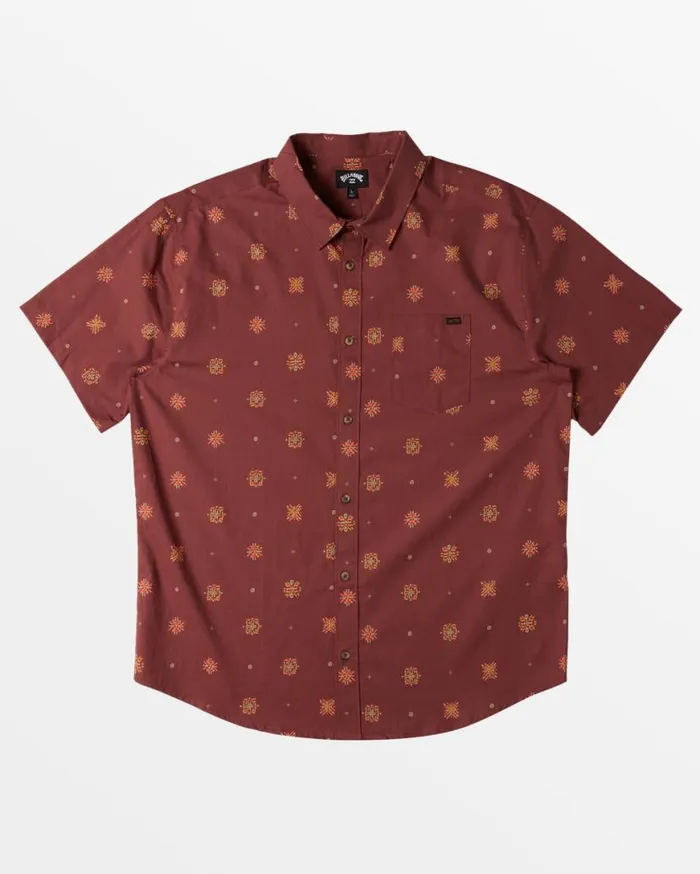 Mens Sundays Mini Short Sleeve Shirt Dusty Red Billabong Shirts