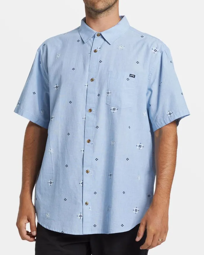 Mens Sundays Mini Short Sleeve Shirt Smoke Blue Billabong Shirts