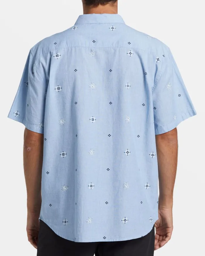 Mens Sundays Mini Short Sleeve Shirt Smoke Blue Billabong Shirts