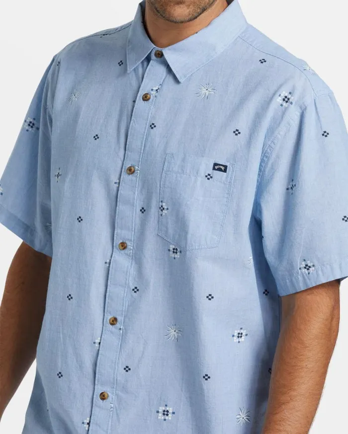 Mens Sundays Mini Short Sleeve Shirt Smoke Blue Billabong Shirts