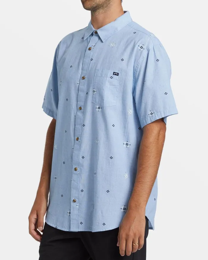 Mens Sundays Mini Short Sleeve Shirt Smoke Blue Billabong Shirts