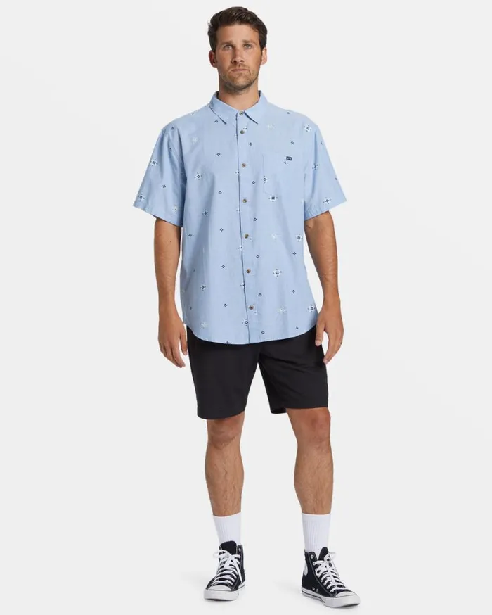 Mens Sundays Mini Short Sleeve Shirt Smoke Blue Billabong Shirts