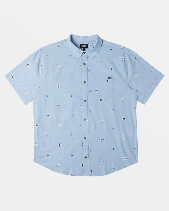 Mens Sundays Mini Short Sleeve Shirt Smoke Blue Billabong Shirts