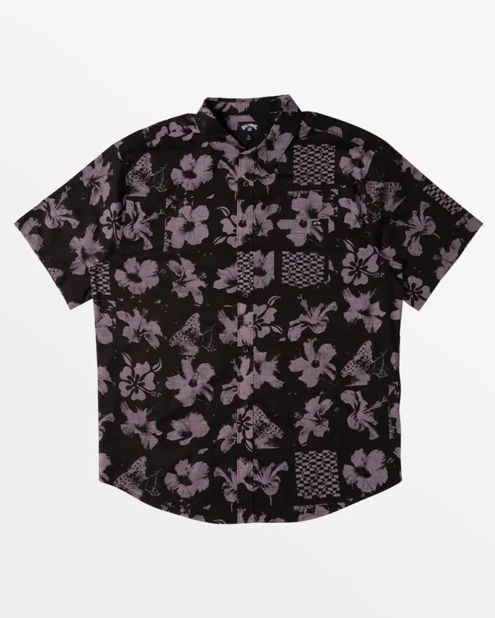 Mens Sundays Short Sleeve Shirt Purple Ash Billabong Shirts
