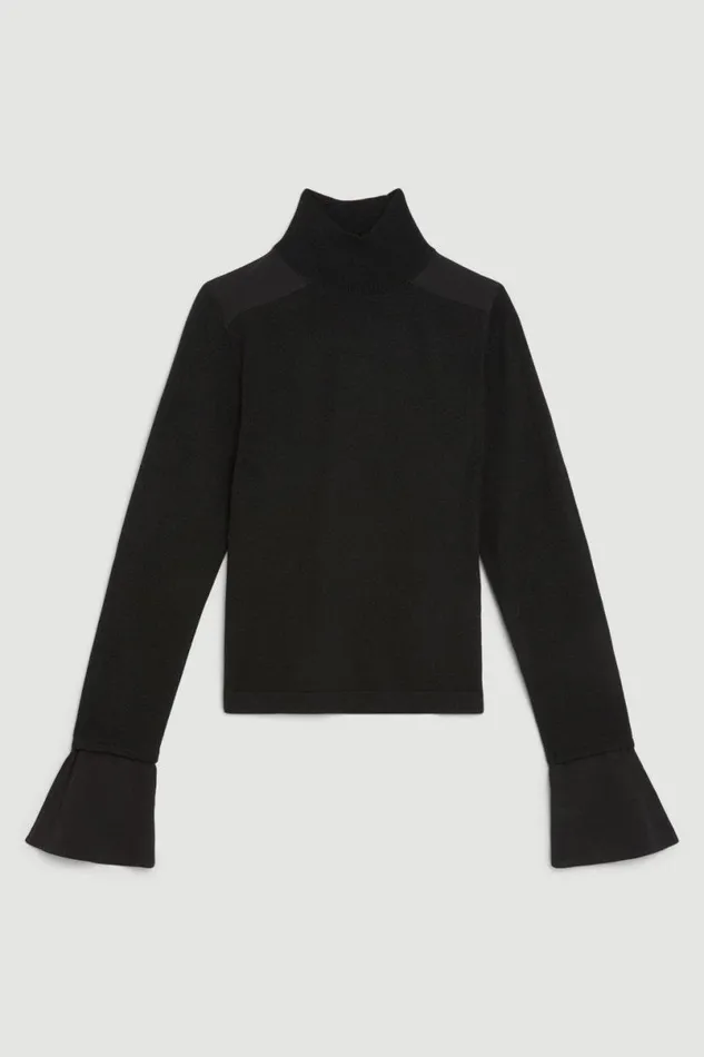 Merino Wool Silk Cuff Knit Jumper Black Women Karen Millen Knitwear