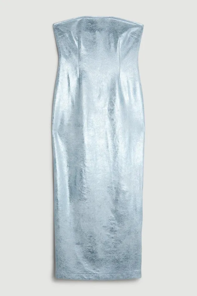 Metallic Ponte Bandeau Dress Blue Women Karen Millen Dresses