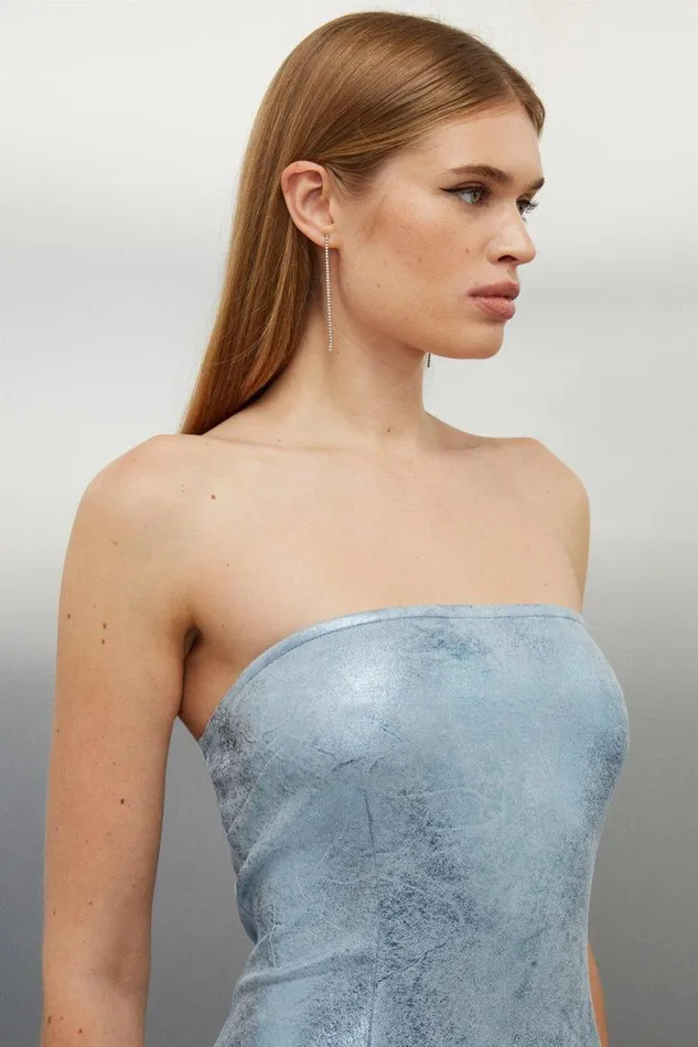 Metallic Ponte Bandeau Dress Blue Women Karen Millen Dresses