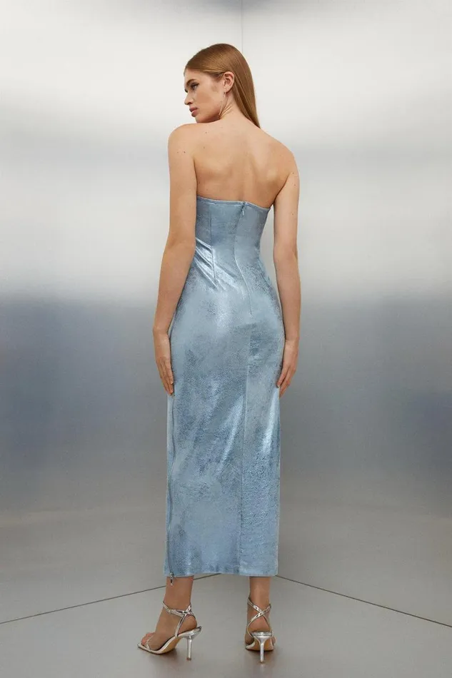 Metallic Ponte Bandeau Dress Blue Women Karen Millen Dresses