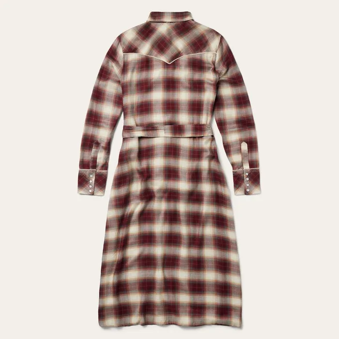 Midi Women Stetson Black Cherry Plaid Shirt Dress Red