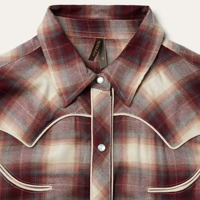 Midi Women Stetson Black Cherry Plaid Shirt Dress Red
