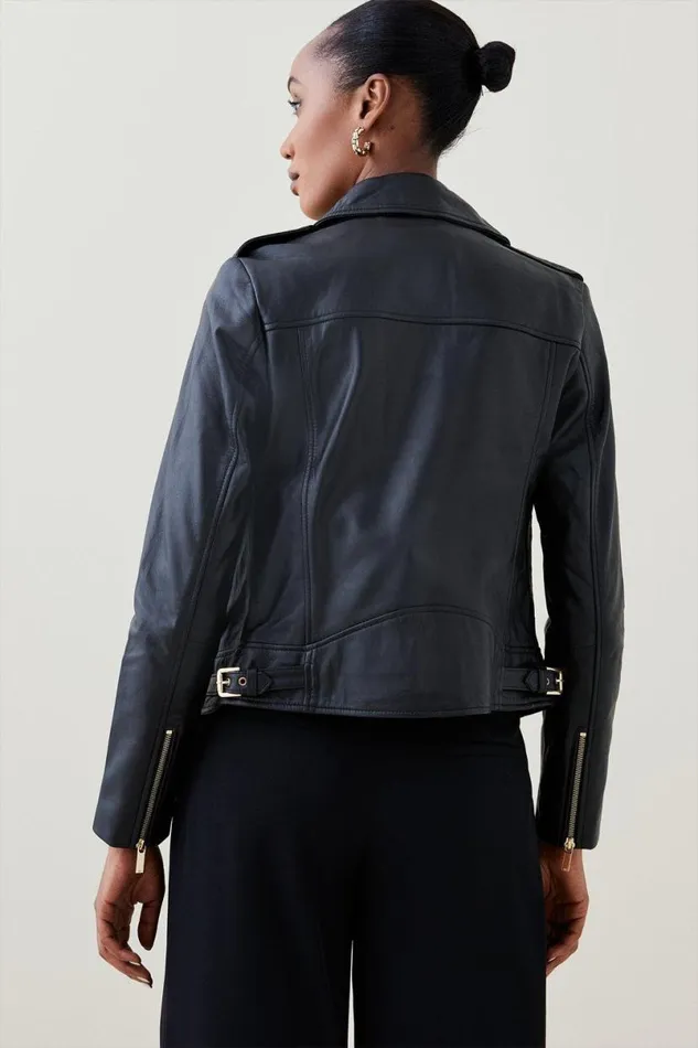 Military Leather Biker Black Women Karen Millen Coats and Jackets