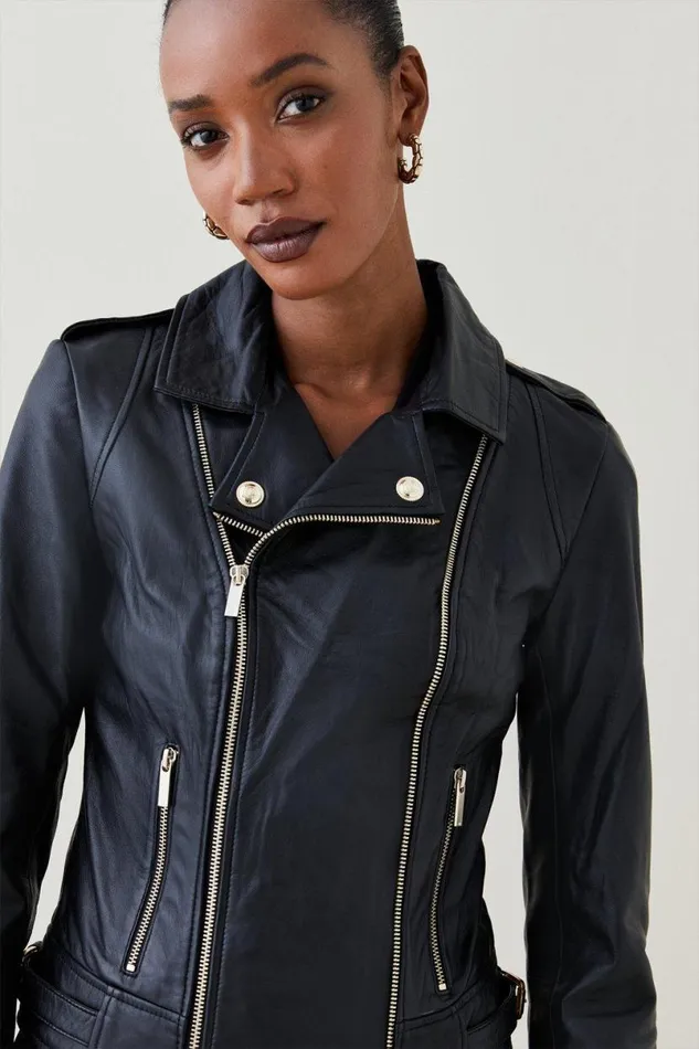 Military Leather Biker Black Women Karen Millen Coats and Jackets