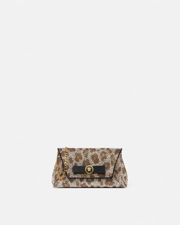 Mini Bags and Clutches Women Versace Crystal Leopard Gianni Ribbon Clutch Blackgold