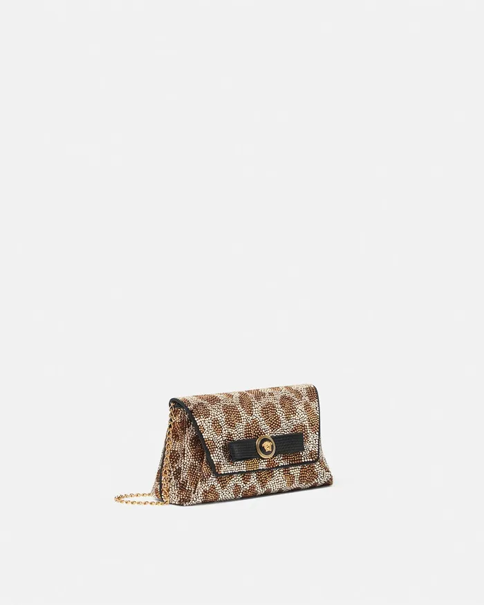 Mini Bags and Clutches Women Versace Crystal Leopard Gianni Ribbon Clutch Blackgold